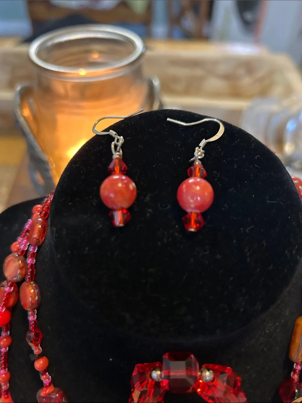 Elegant Red Beaded Women's Necklace and Bracelet & Earring Set